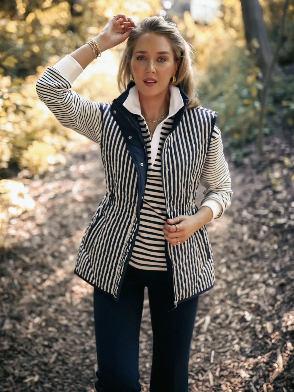 NWT Addison Bay Striped Quilted Vest - Navy & White XS
